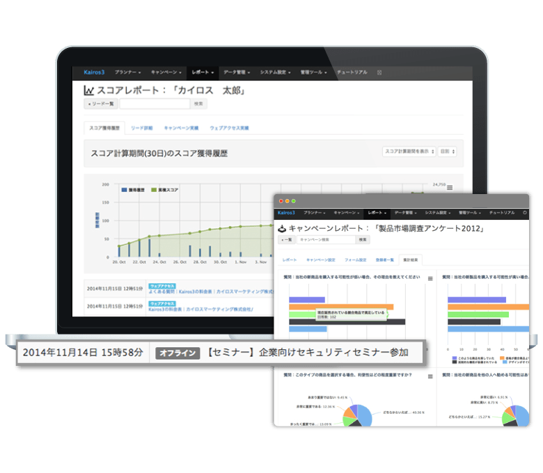 展示会やセミナーの来場者・出席者を行動履歴として記録し、スコアに反映