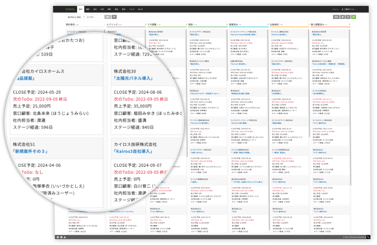｢Kairos3 Sales｣の案件管理画面