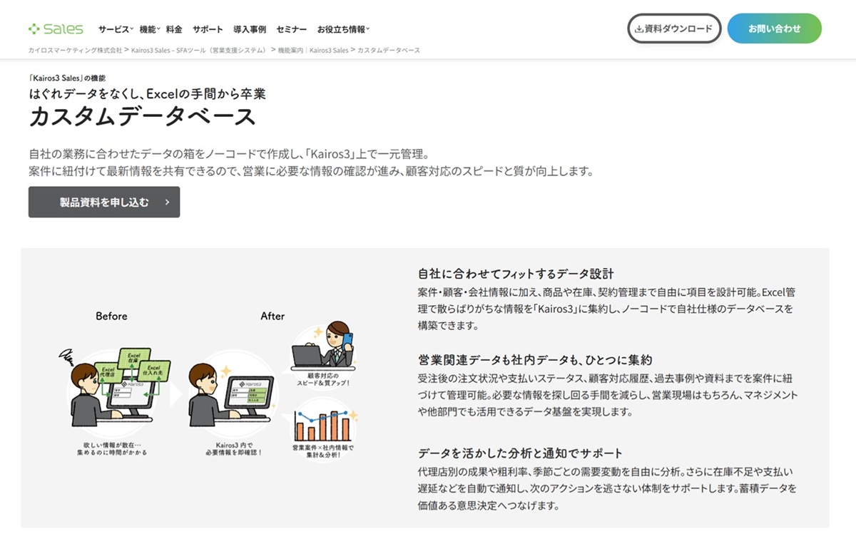 2025年10月に「Kairos3 Marketing」「Kairos3 Sales」機能紹介ページを全面リニューアル