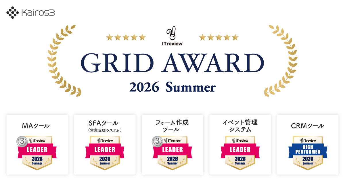 「Kairos3」が「ITreview Grid Award 2026 Summer」において4部門で最高位「Leader」、1部門で「High Performer」を受賞しました